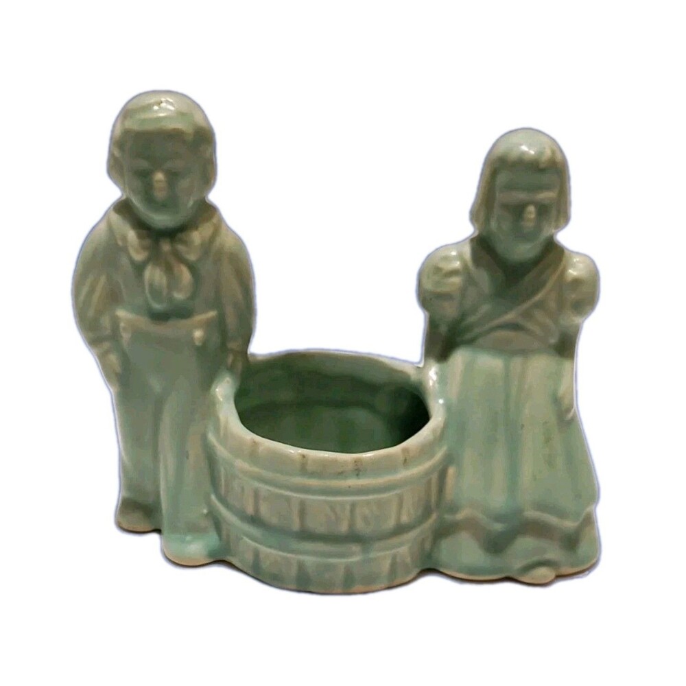 Shawnee Wishing Well Jack Jill Planter Amish Ceramic Mint Green Glazed Vtg